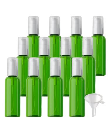 ZEOABSY 12 Pieces 100 ml Green Lotion Bottles with White Pump 100ml Empty PET Plastic Lotion Pump Bottle Cosmetic Gel Travel Container for Cosmetic Make up Cleaning + 2 x Funnel Green 100ml