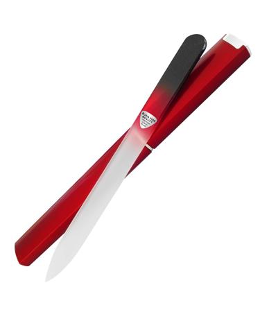 Glass nail file with case with case - nail file glass made of Czech glass - manicure glass file for nails precision files with a smooth finish - bona fide beauty premium nail file black red black red