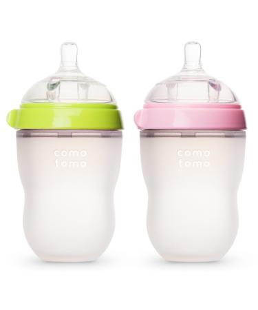 Comotomo Natural Feel Baby Bottles  Green & Pink  250ml (8 oz)