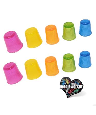 2 Flexible Rubber Thimble Sets for Hand Sewing and Quilting  5 Sizes 14-18  Assorted Colors. 10-pc. Bundle Plus 'Needleworker' Magnet
