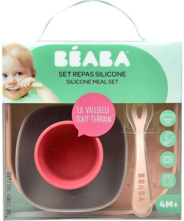Baba Silicone Feeding Set - Plate, Bowl, Cup, Spoon - Strong Suction Pad - Pink - Baby & Children - 4 Piece Meal Set - Buy Online on SooperMarket.com