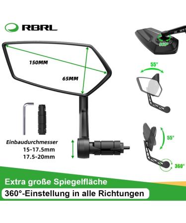 RBRL Extra Large Bar End Bike Mirror - Impact-Resistant Glass Mirror for E-Bikes & Bicycles (Left Wing Diamond) - Buy Online on SooperMarket.com