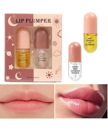 Natural Lip Plumper Set - Day & Night Serum for Softer, Bigger Fuller Lips - Lip Care & Enhancer Kit with Lip Mask - No More Chapped Lips - 2Pcs - Buy Online on SooperMarket.com