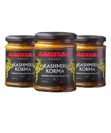 Aagrah Kashmiri Korma Indian Curry Cooking Sauce - Authentic Restaurant Recipe Tarka Base - Mild - 270g Jar Serves 3-4 - (Pack of 3)