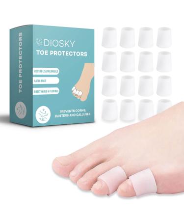 Toe Protector Corn Remover Cushions 16 Pack Pinky Toe Sleeves Caps Covers Bunion Blister Protection Toe Cushions for Pain Relief Silicone Toes Corn Pads for Women Men (White)