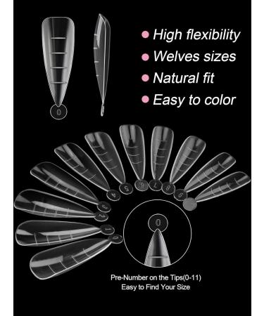 Kalolary 120pcs Clear Dual Nail System - MOOLD ACYLL Stiletto Nail Extension Tips | Nail Art & Manicure Tools in 12 Sizes with Scale Drop Shape - Buy Online on SooperMarket.com