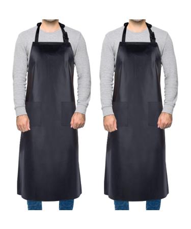 Homsolver 2er-pack waterproof rubber vinyl apron chemical-resistant work apron with adjustable plastic aprons butcher for dishwasher.