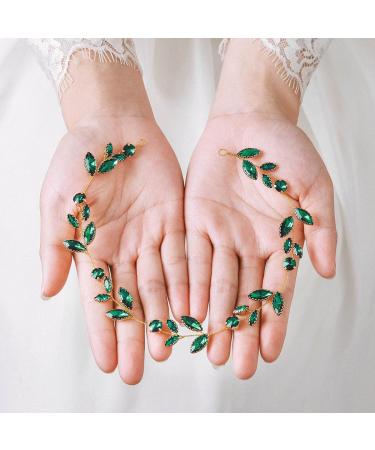 IYOU Crystal Wedding Hair Vine Green Rhinestone Headband Prom Bridal Hair Accessories for Bride and Bridesmaids