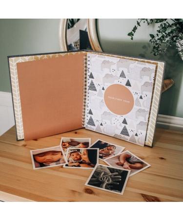 Peachly Minimalist Baby Memory Book - Baby First Year Keepsake for Milestones | Simple Grey Linen Scrapbook for Boy or Girl | 60 Pages - Buy Online on SooperMarket.com