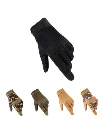 HYCOPROT Full Finger Gloves, Touch Screen Knuckle Protective Breathable Lightweight Outdoor Gloves for Shooting, Hunting, Motorcycling, Climbing Medium Black