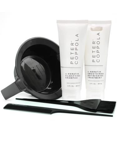 PETER COPPOLA Keratin Treatment Kit - At-Home Hair Straightening and Smoothing for All Types - Includes Clarifying Shampoo Bowl Brush & Comb