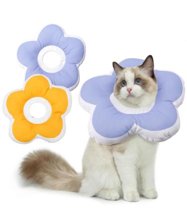 XINRUI 2 Pack Soft Cat Cone Collar Adjustable Soft Cone for Cats Recovery After Surgery Cute Protective Cat Recovery Collar for Kitten Puppies (Purple & Yellow)