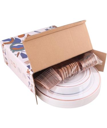 WDF 125PCS Rose Gold Plastic Silverware & Disposable Plates Set - Ideal for Wedding, Party, Christmas - Includes 25 Dinner Plates, 25 Salad Plates, 25 Forks, 25 Knives, 25 Spoons - Buy Online on SooperMarket.com