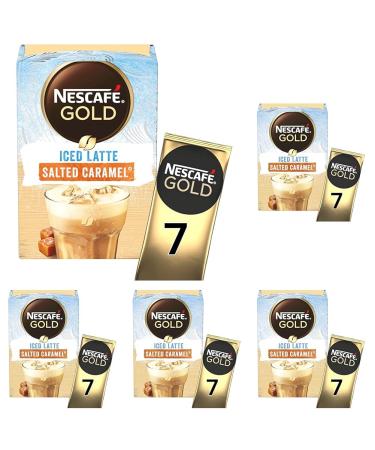 Nescafe Iced Latte Salted Caramel Instant Coffee 7 x 14.5g Sachets 100% Responsibly Sourced Coffee (Pack of 5)
