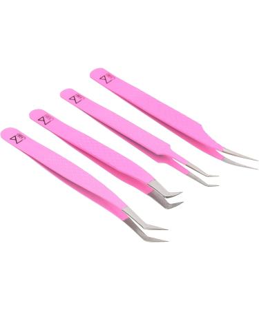 Set of 4 M Lash Tweezers | Professional Japanese Steel | Eyelash Extensions Supplies (Pink) - Buy Online on SooperMarket.com