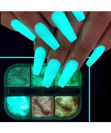 6 Colors Holographic Luminous Nail Powder Glitter Kit - 3D Sparkly Fluorescent Pigments for Acrylic Nails - Mermaid Shinning Glitters for Manicure Tips and Decorations - Buy Online on SooperMarket.com