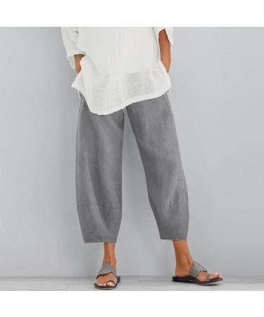 Viyabling Women's Linen Palazzo Pants - Loose Fit Summer Lounge Trousers with Elastic Waist and Pockets - Casual Dress Pants in 4XL - Gray - Buy Online on SooperMarket.com