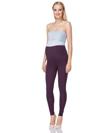 SOFTSAIL Maternity Leggings Pregnancy Pants Cotton Trousers with Belly Support Over Bump High Waisted Stretchy Soft Women Maternity Clothes Pregnancy Wear 20 Plum