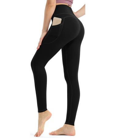 Persit Women's Leggings Opaque Sports Pants High Waist Yoga Leggings with Pockets M Black