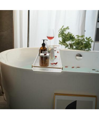 Acrylic Bathtub Tray Caddy with Non-Slip Surface and Gold Handles - Buy Online on SooperMarket.com