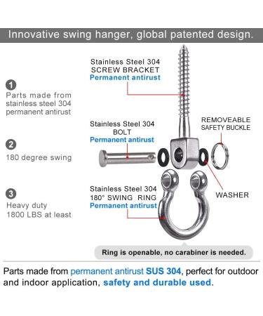 SELEWARE 304 Stainless Steel Swing Hangers Set - Heavy Duty 1800LB Capacity for Playground, Yoga Hammock, Porch Swing Sets - 4-3/4 Inch, 2pcs - Buy Online on SooperMarket.com