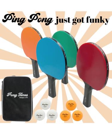 PONG TIMES Ping Paddles Set of 4 - Fun Table Tennis Rackets & Balls | 5 Star Racquets | Portable Set in Red, Blue, Green, Orange - Buy Online on SooperMarket.com
