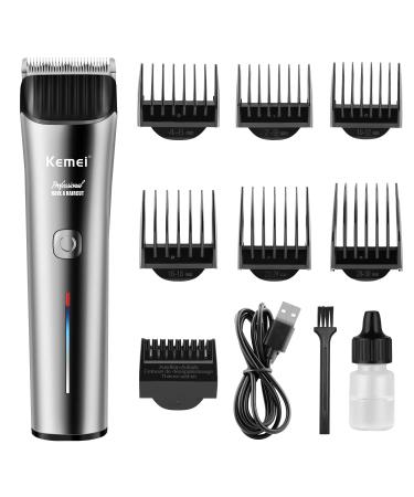 KEMEI Silver Hair Clippers for Men Cordless Clipper Professional Barber Clippers USB Rechargeable Wireless Haircut Clippers km-2481