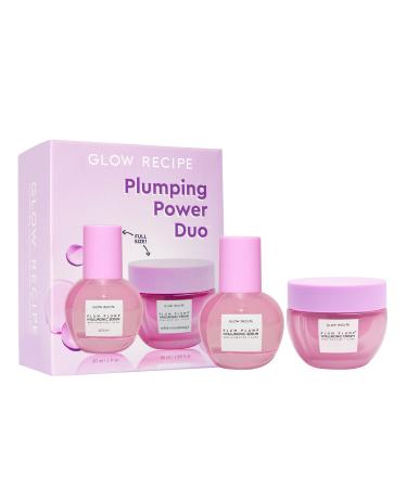 Glow Recipe Hyaluronic Acid Plumping Power Duo - Plum Serum (30ml) & Face Cream (50ml) - Vegan Daily Moisturizer & Anti Aging Collagen Face Serum - Hyaluronic Cream for Women & Sensitive Skin (1 Kit)