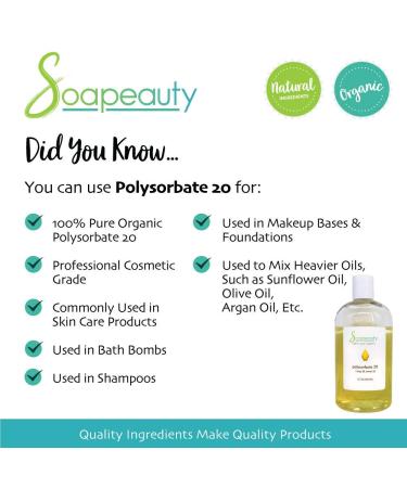 Polysorbate 20 T-MAZ 20 Tween 20 | 100% Pure Cosmetic Grade Solubilizer & Emulsifier | 8 oz Bottle - Buy Online on SooperMarket.com