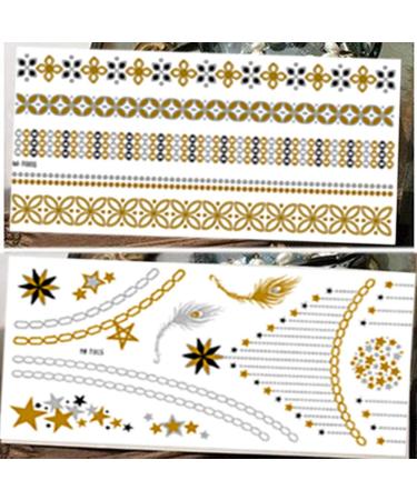 8 Sheets Gold Metallic Temporary Tattoos for Women - Shimmer Designs, Jewelry Fake Tattoo Stickers - Waterproof Body Makeup - Buy Online on SooperMarket.com