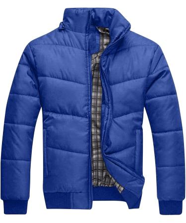 Winter Men's Padded Hooded Coat | Blue X-Large Puffer Jacket with Pockets - Buy Online on SooperMarket.com