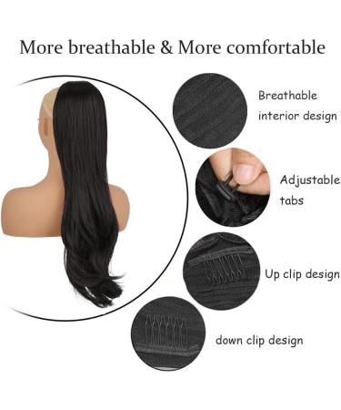PORSMEER 26 Black Drawstring Ponytail Extension - Synthetic Hairpiece for Women/Girls, Natural Straight Wavy End, Daily Use/Party - Black-2 - Buy Online on SooperMarket.com