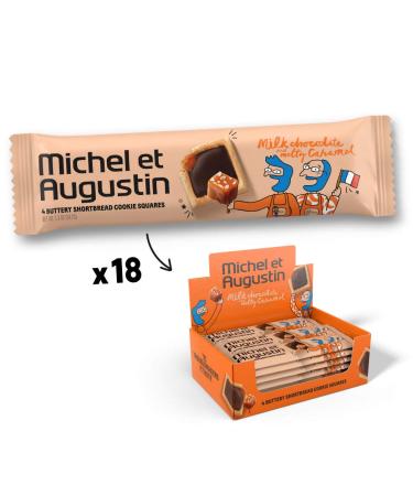 Michel et Augustin Gourmet Chocolate Cookie Squares | Individually Wrapped European Cookie Bars | Milk Chocolate & Caramel | 18-Bar Pack | 4 French Shortbread Cookies per Bar Milk Chocolate Caramel 4 Count (Pack of 18)