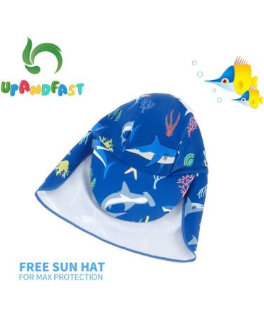UPF 50+ Baby Boy Swimwear Set with Sun Hat | Blue Shark Design | 9-12 Months - Buy Online on SooperMarket.com