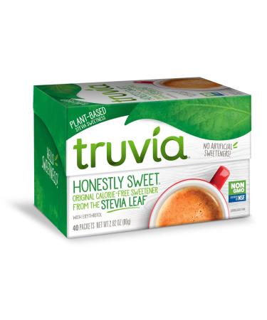Truviaa Natural Stevia Sweetener Packets, 2.82 Oz, 40 Count 40 Count (Pack of 1)