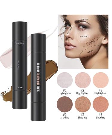 Double-Head 2 in 1 Highlighter & Contour Stick Set - Long Lasting Cosmetics in Ivory & Dark Brown - Buy Online on SooperMarket.com