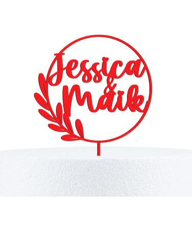 Personalized Wood Cake Topper | Custom Name Engraved Natural Birch Decoration for Weddings & Engagements - 15cm - Buy Online on SooperMarket.com