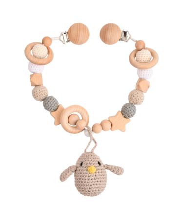 wangjiangda Wooden and Crochet Stroller Chain Cute Animal Shape Stroller Toy with Bell for Baby Girl Boy Bird