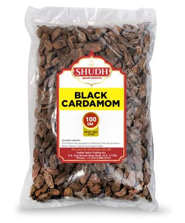 SHUDH Black Cardamom Pods 3.5 Oz Bag (100gm) | Whole Kali Elaichi Indian Spice  All Natural | Vegan | Gluten Friendly | NON-GMO | Indian Origin  Smokey | Tsaoko | Cao Guo | Bach Dan Khau | Badi 100 gm 1.0