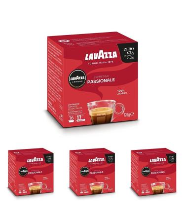 Lavazza A Modo Mio Espresso Passional 16 coffee capsules with caramel and chocolate notes 100% arabic intensity 11/13 dark roasting 1 pack with 16 lavazza capsules (pack with 4) Passional Passional (4 Pack)