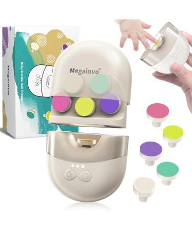Megainvo Baby Nail File Electric Baby Nail File USB Rechargeable Magnetic Attached 6 Nail File Pads Baby Nail Trimmer w/LED Light Dust Cover Electric Nail File Baby Kit for Newborn Toddler Baby Nail