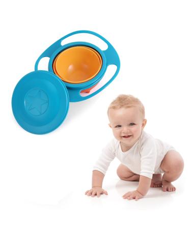 ueslwser 360 Degrees Gyro Bowl Unspillable Snack Toddler Bowl Universal Anti Spill Bowl Magic Gyro Bowl Anti Spill Baby Bowl Magic Bowl for Babies Kids Blue