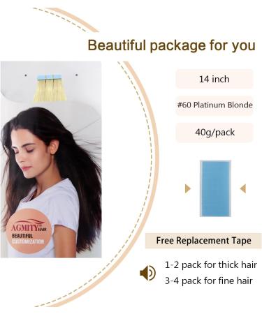AGMITY Real Human Hair Tape in Extensions - 14 Platinum Blonde Seamless Skin Weft - 20pcs 40g - Buy Online on SooperMarket.com