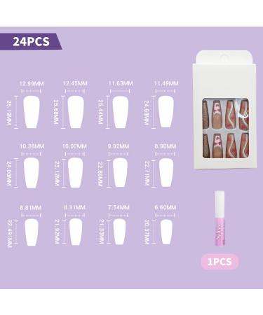 Luvadeyo 24pcs Coffin Long Press on Nails - Shiny Full Cover Pink Heart Acrylic Fake Nails for Women & Girls - Buy Online on SooperMarket.com