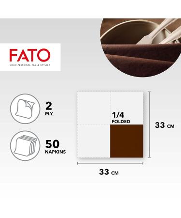 Fato Disposable Paper Napkins - 50 Pack 33x33 cm 4-Folded 2-Layer Chocolate Color Ideal for Lunch & Buffets - 100% Pure Cellulose FSC Certified - Buy Online on SooperMarket.com