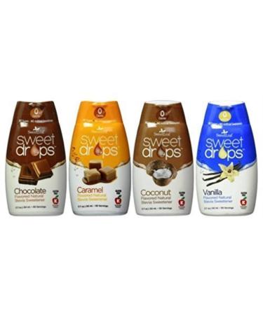 SweetLeaf Sweet Drops Flavored Stevia Sweetener Variety Bundle, 1 Ea: Chocolate, Caramel, Coconut, Vanilla, 1.7 Fl Oz (Pack of 4)