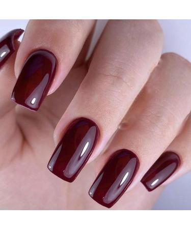 GLAMERMAID Dark Red Press on Nails - 24 Pcs Burgundy False Nails with Glue | Reusable Glossy UV Finish Acrylic Manicure Kits for Women & Girls - Buy Online on SooperMarket.com