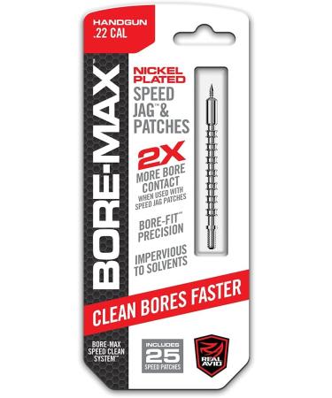 Real Avid Bore-Max Speed Jag and 25 Patches, Bore Cleaning Jag Gun Patch Holder and Gun Cleaning Supplies Patches, Rifle Jag Pistol Jag and Patches Set .22cal Handgun