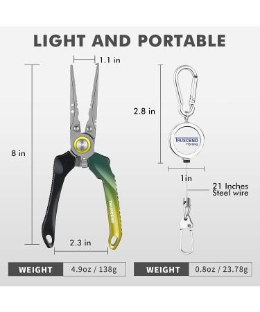 TRUSCEND Fishing Pliers Set with Zinger Retractor | Saltwater Resistant Teflon Coated | Multi-Function Fishing Gear | Hook Remover Split Ring Plier | Fly Fishing Tools | Fishing Gifts for Men - Alpine Green - Buy Online on SooperMarket.com
