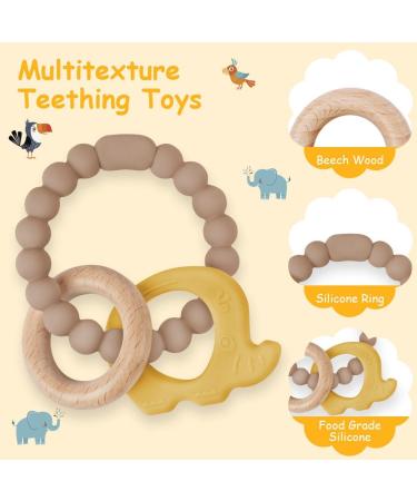 Vicloon Silicone and Wood Teething Toy for Baby - Easy to Clean Octopus Teether Chew Toy for Boys & Girls (Grey - Buy Online on SooperMarket.com